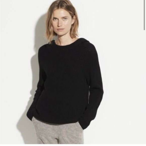 Vince Wool Cashmere Wool Raglan Hoodie Sweater Black Womens Size Small - Picture 1 of 7